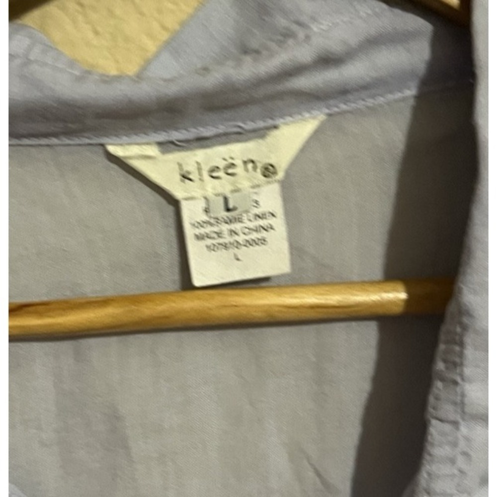 Kleen Womens Large Blue 100% Ramie Linen Button Down Long Sleeve Shirt Pocket - Picture 3 of 5